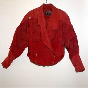 Red Suede Cowboy Fringe Jacket